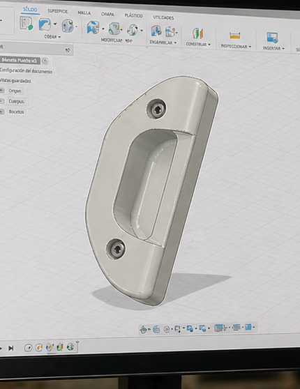 Modelo CAD del tirador en pantalla